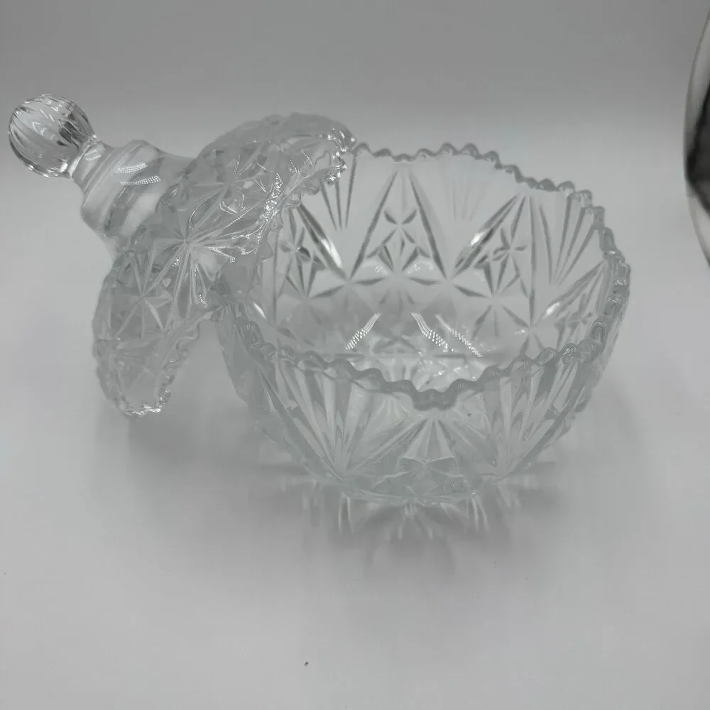Gibson Home Jewelite Clear Cut Pressed Glass Dish with Lid 2-Piece Round